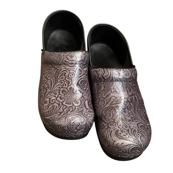 DANSKO Professional Tooled Grey Patent Clog 40 US 9.5-10 Leather Comfort Shoes - Picture 9 of 17